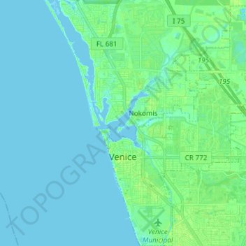 Topografische kaart Venice, hoogte, reliëf