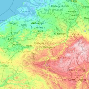 Topografische kaart België, hoogte, reliëf