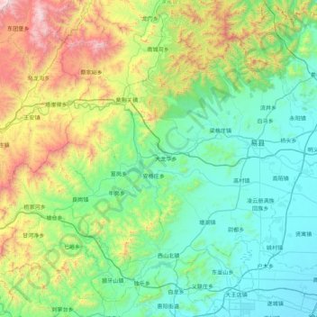 Topografische kaart Yi County, hoogte, reliëf