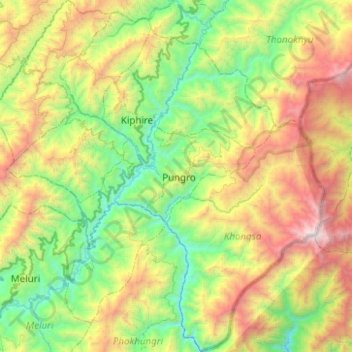 Topografische kaart Kiphire, hoogte, reliëf