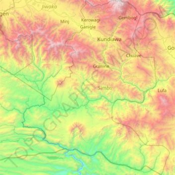 Topografische kaart Simbu, hoogte, reliëf