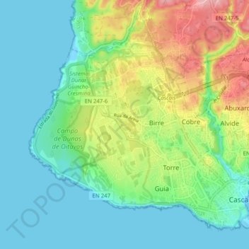 Topografische kaart Cascais, hoogte, reliëf