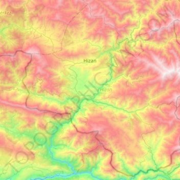 Topografische kaart Hizan, hoogte, reliëf