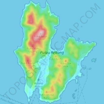 Topografische kaart Redang Island, hoogte, reliëf