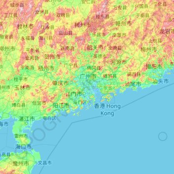Topografische kaart Guangdong, hoogte, reliëf