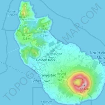 Topografische kaart Sint Eustatius, hoogte, reliëf