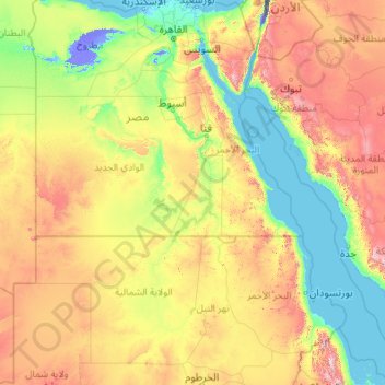 Topografische kaart Nijl, hoogte, reliëf