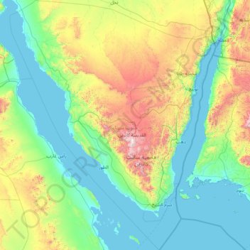 Topografische kaart South Sinai, hoogte, reliëf
