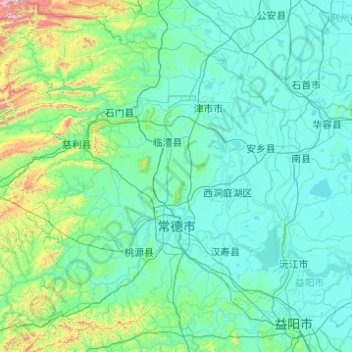 Topografische kaart Changde, hoogte, reliëf