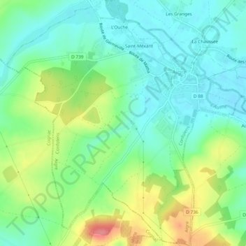 Topografische kaart Aigre, hoogte, reliëf