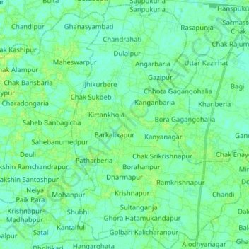 Topografische kaart Bishnupur - II, hoogte, reliëf