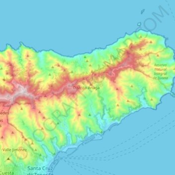 Topografische kaart Anaga, hoogte, reliëf
