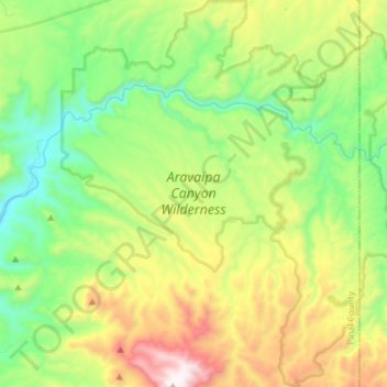 Topografische kaart Aravaipa Canyon Wilderness Area, hoogte, reliëf