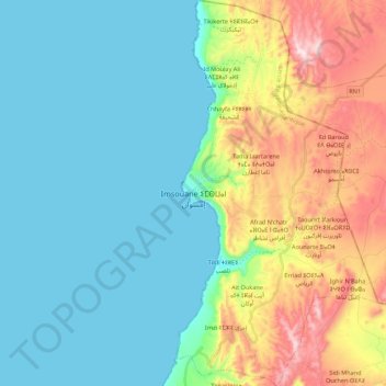 Topografische kaart Imsouane ⵉⵎⵙⵡⴰⵏ إمسوان, hoogte, reliëf