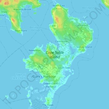 Topografische kaart Cape Sable Island, hoogte, reliëf