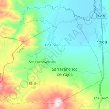 Topografische kaart San Francisco de Yojoa, hoogte, reliëf