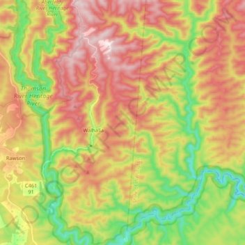 Topografische kaart Walhalla, hoogte, reliëf