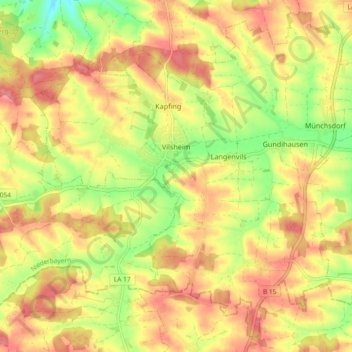 Topografische kaart Vilsheim, hoogte, reliëf