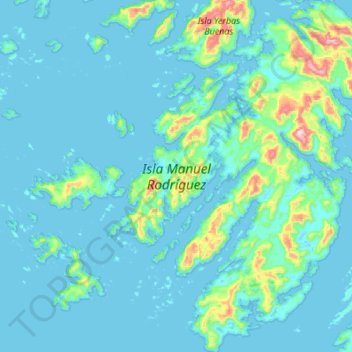 Topografische kaart Isla Manuel Rodríguez, hoogte, reliëf