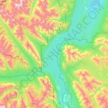 Topografische kaart Abraham Lake, hoogte, reliëf