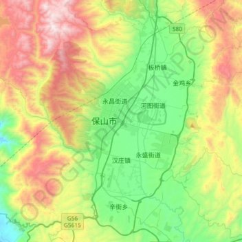 Topografische kaart 汉庄镇, hoogte, reliëf
