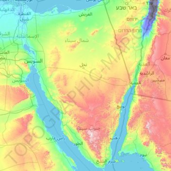Topografische kaart Sinaï, hoogte, reliëf