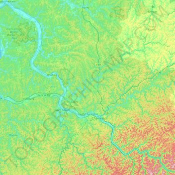 Topografische kaart Kanawha River, hoogte, reliëf