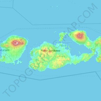 Topografische kaart Sumbawa, hoogte, reliëf