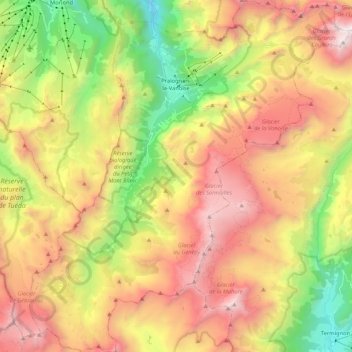 Topografische kaart Pralognan-la-Vanoise, hoogte, reliëf