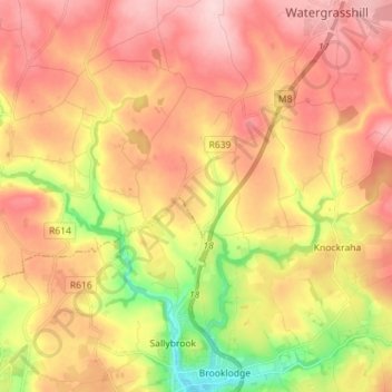 Topografische kaart Riverstown, hoogte, reliëf