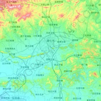 Topografische kaart Zunhua City, hoogte, reliëf