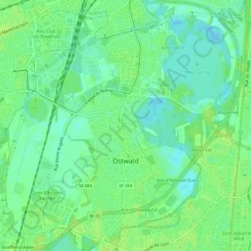 Topografische kaart Ostwald, hoogte, reliëf