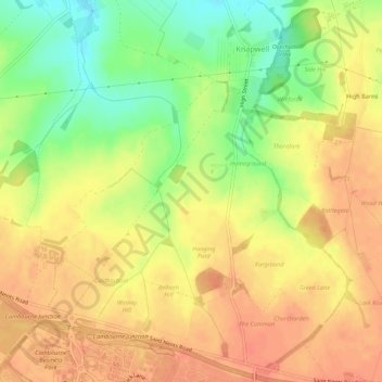 Topografische kaart Knapwell, hoogte, reliëf