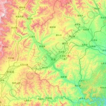 Topografische kaart Shexian County, hoogte, reliëf