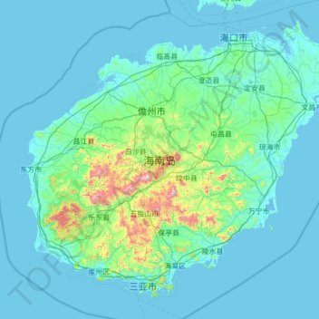 Topografische kaart 海南岛, hoogte, reliëf