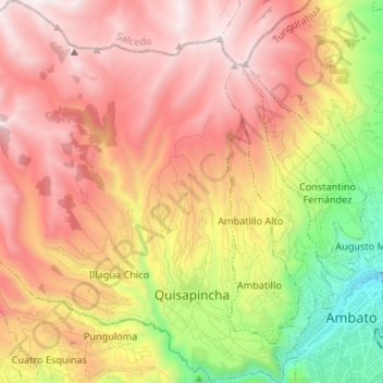 Topografische kaart Quisapincha, hoogte, reliëf