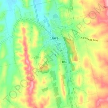 Topografische kaart Clare, hoogte, reliëf