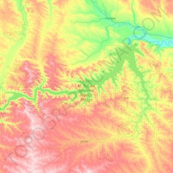 Topografische kaart Fort Peck Lake, hoogte, reliëf