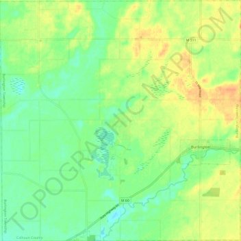 Topografische kaart Burlington Township, hoogte, reliëf