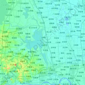 Topografische kaart Yangzhou City, hoogte, reliëf
