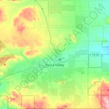 Topografische kaart Yucca Valley, hoogte, reliëf