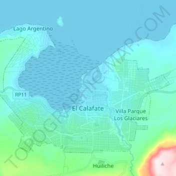 Topografische kaart El Calafate, hoogte, reliëf