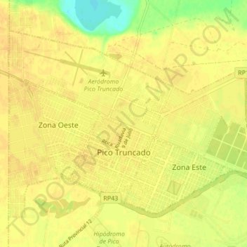 Topografische kaart Pico Truncado, hoogte, reliëf