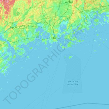 Topografische kaart Helsinki, hoogte, reliëf