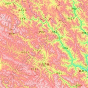 Topografische kaart Riwoqê County, hoogte, reliëf