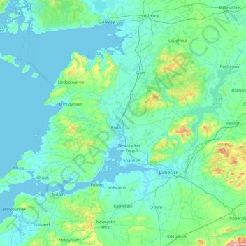 Topografische kaart County Clare, hoogte, reliëf