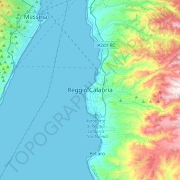 Topografische kaart Reggio Calabria, hoogte, reliëf