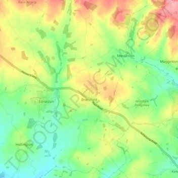 Topografische kaart Brailsford CP, hoogte, reliëf