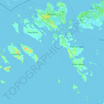 Topografische kaart Batam City, hoogte, reliëf
