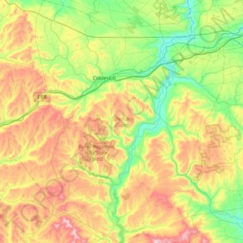 Topografische kaart Schoharie County, hoogte, reliëf